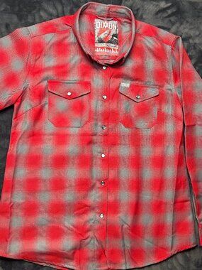 Mens Dixxon Flannel Co Lg Pulaski Flannel Shirt Long Sleeve Snap Front Red Gray